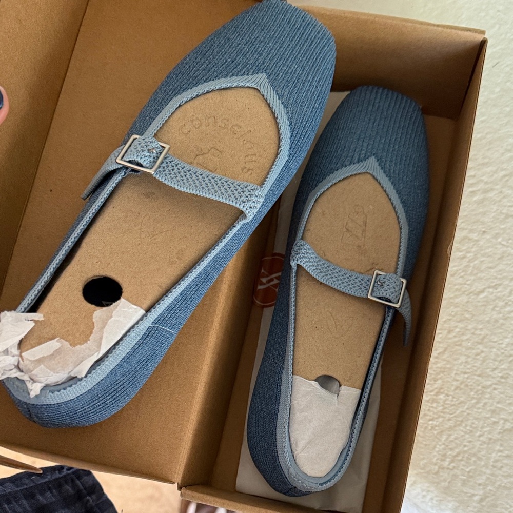 Light blue Mary Jane flats